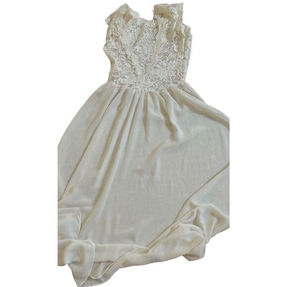 90’ Vintage Victoria's Secret Maxi Dress Nightgown Ivory Floral Lace Plunge Back - Picture 3 of 10
